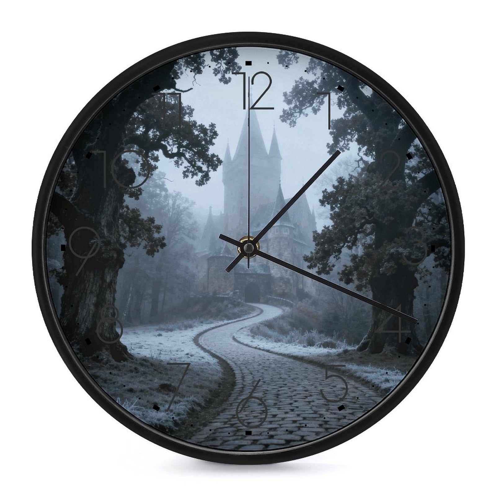 DWVTSLH Castle Pathway Woods Wall Clock 10 Inch Silent Non-Ticking Modern Clocks Battery Operated - Decorative Wall Clocks for Bedroom Living Room Kitchen Office Wall Decor Gift Idea