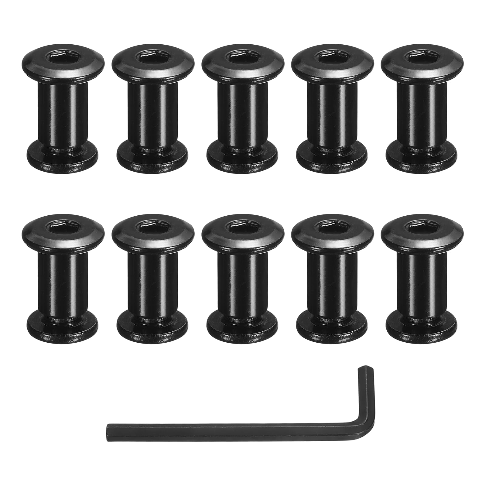 sourcing map 10 Sets Binding Post Screw, M8x12.5mm Bolts Female 10x19mm Hex Drive Socket Cap Screw Rivets Chicago Screws Furniture Bolts Stainless Steel with Wrench for Furniture Repair, Black