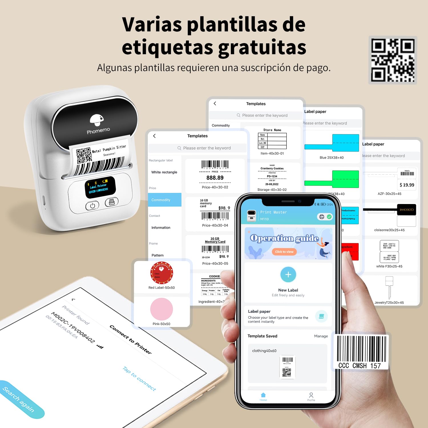 Phomemo M110 Imprimante Etiquette Thermique， Mini éTiqueteuse Bluetooth éTiqueteuse Autocollantes Imprimante Portable Thermique Compatible avec iOS Android pour La Maison, Le Bureau Et Les Petites