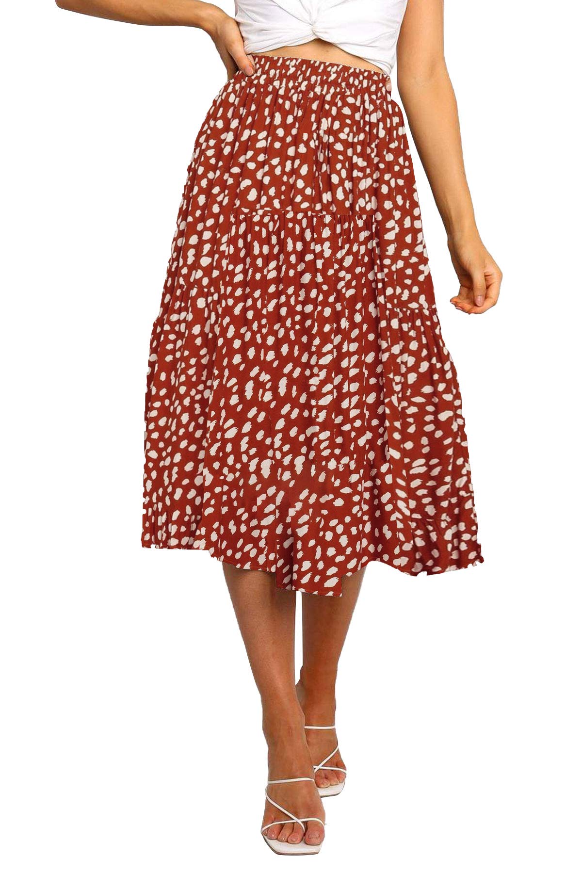 MEROKEETYWomen's Boho Leopard Print Skirt Pleated A-Line Swing Midi Skirts