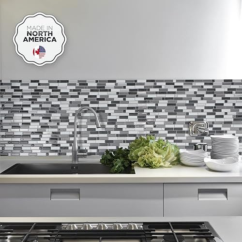 Miniatura 4 de SMART TILES Protector contra salpicaduras para despegar y pegar, 4 hojas de 9.73 x 9.36 pulgadas, adhesivo 3D para cocina, baño, azulejos de pared