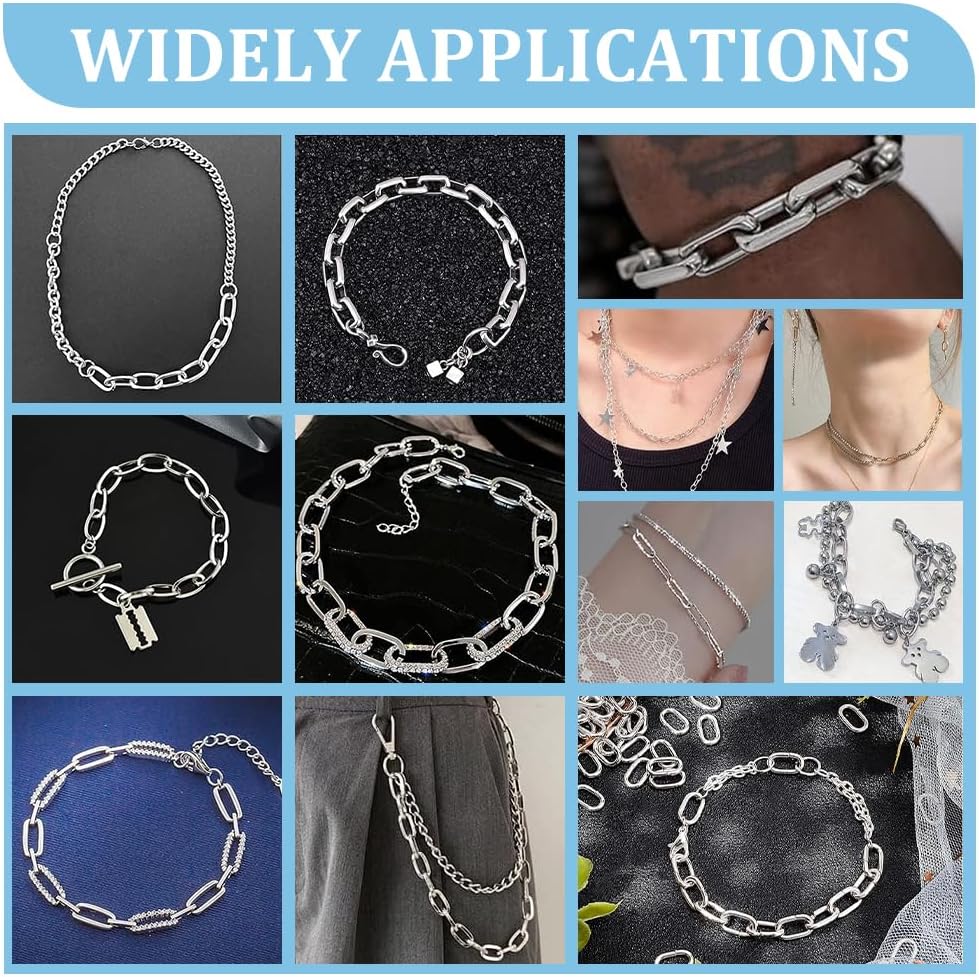 UNICRAFTALE About 240Pcs Oval Linking Connector 3 Sizes Stainless Steel Linking Rings Metal Closed but Unsoldered Oval Jump Ring Jewelry Keychain for Jewelry Making Accessories
