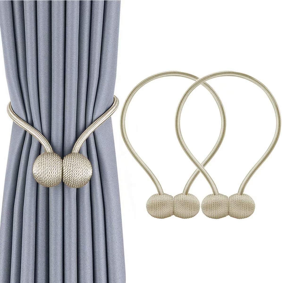 SKY-TOUCH 1 Pair Strong Curtain Tiebacks, Magnetic and Decorative Buckle Holdbacks Window Drapes for Office and Home, Beige