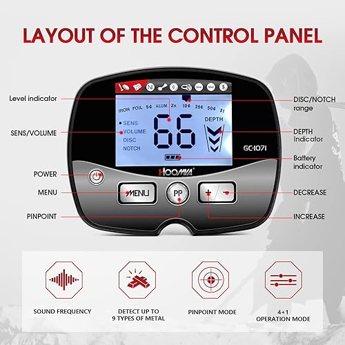 Miniatura 6 de Detector de metales profesional de 12 pulgadas para adultos, bobina de búsqueda impermeable de alta sensibilidad, 4 modos ajustables, pantalla de