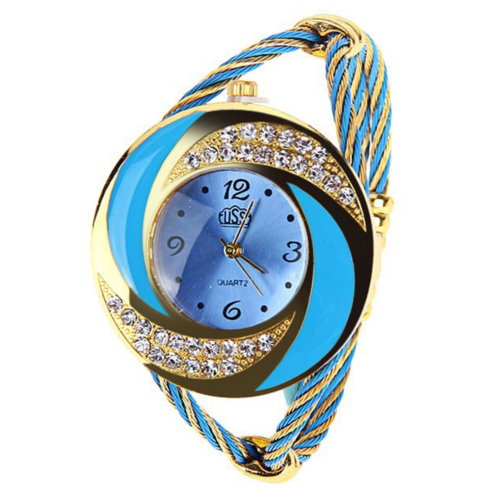 matumou Wristwatch Spiral Waterproof Round Rhinestone Braid Bangle Watch for Gift Wrist Watch