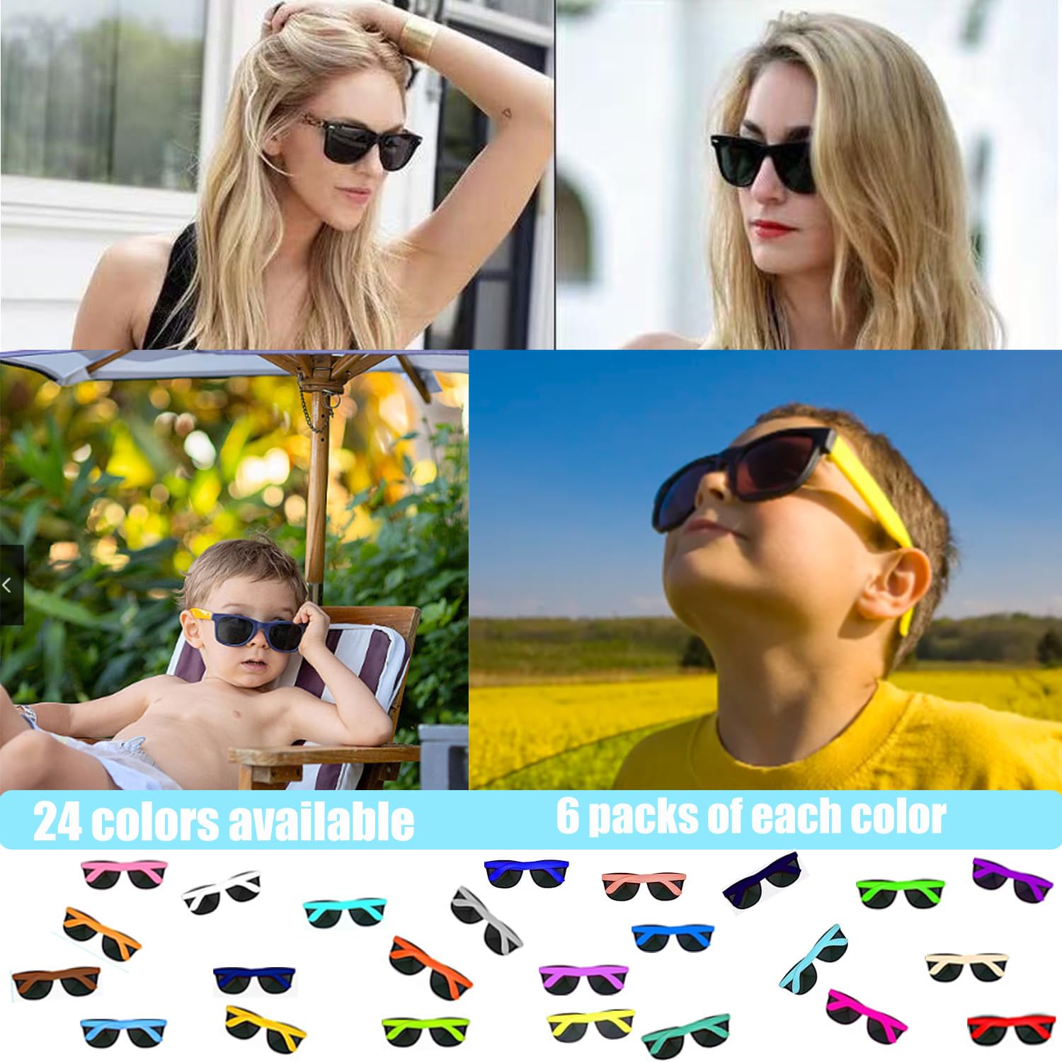 144 Stück Neon Sonnenbrille Party 24-Farben Neon Party Sonnenbrille 80'er Stil bunte Neuheit Sonnenbrille,Partygeschenke, Geschenktütenfüller,Kid Teen Erwachsener