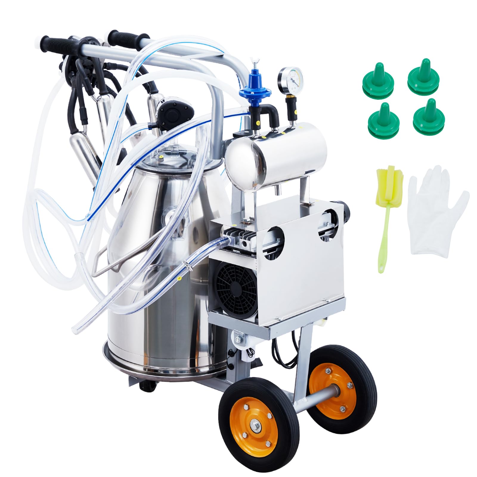 Cow Milking Machine, 55KPA 15000 RPM Milking Equipment with 25L Stainless Steel Bucket Portable Cow Milking Machine, Milker Machine 5-8 Cows per Hour,