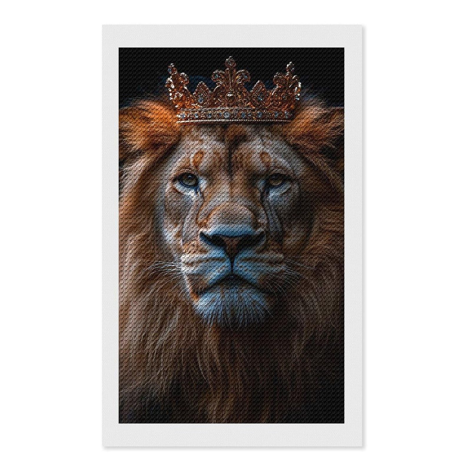 Junmoney Lion King Portrait with Golden Crown Diamond Painting Canvas Set 12"x20", for Beginners, Complete Accessories, Christmas Gift, Modern Decor