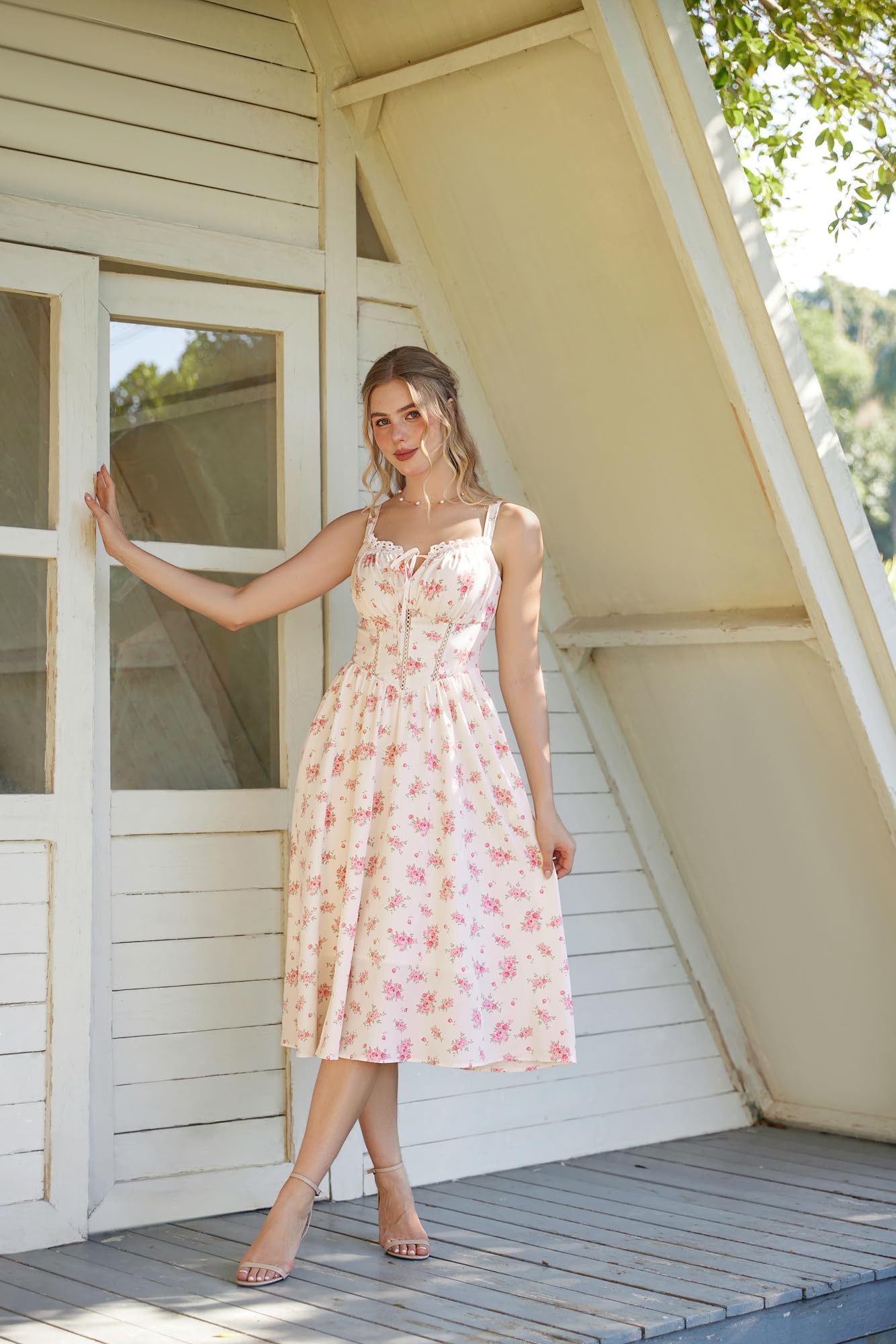 SCARLET DARKNESS Robe corset à motif floral pour femme - Robe d'été décontractée avec poches