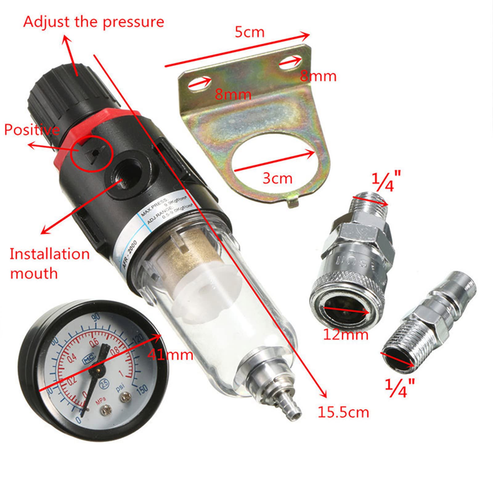 AFR2000 Druckluft-Filterregler – 1/4″ BSP, Wass Produktbild-Vorschau 2