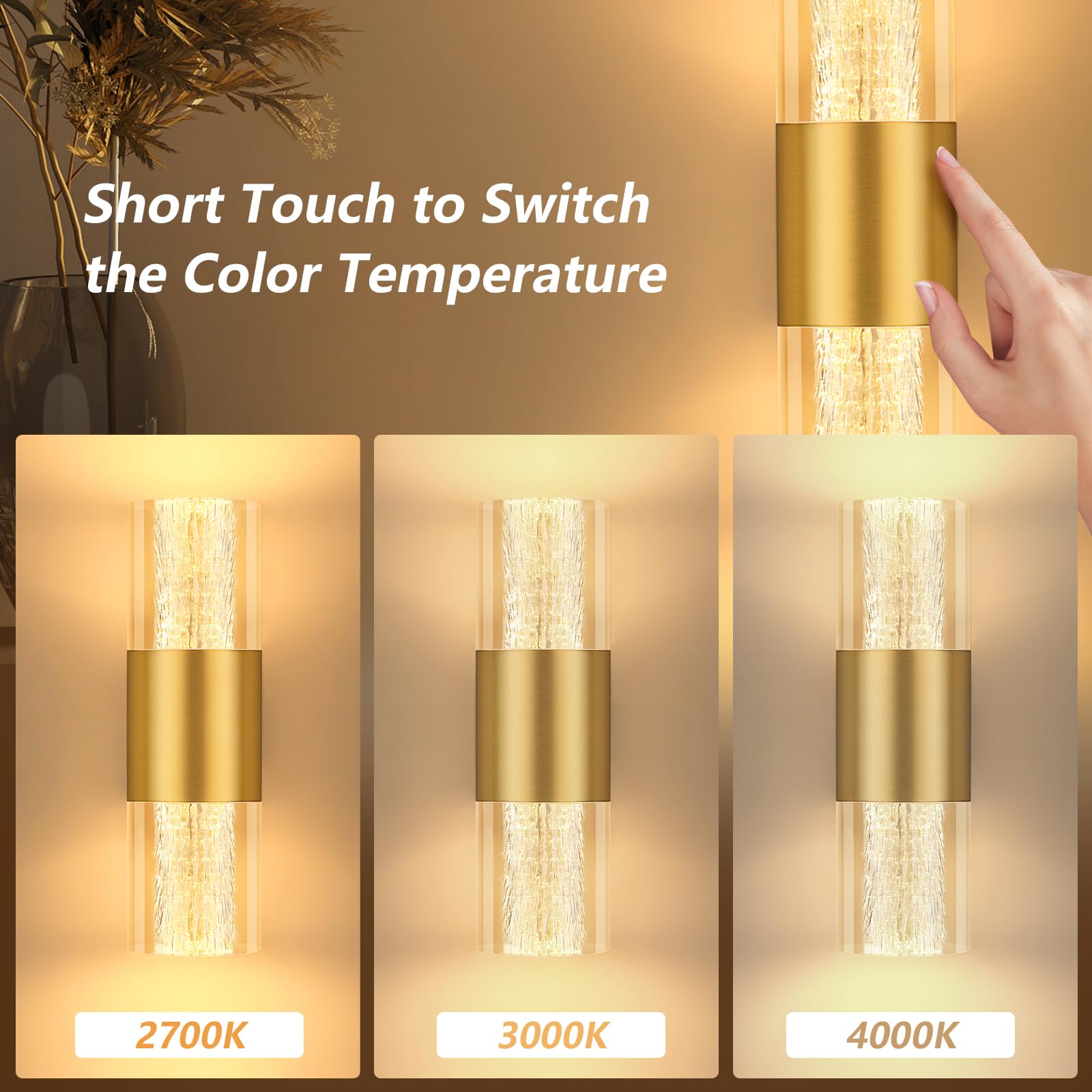 Applique Da Parete LED Con Controllo Touch E Temperatura Colore Regolabile (2700K-4000K) – Bianco, 4W 400LM Per Camera E Corridoio