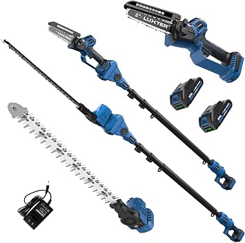 LUXTER 20V Brushless 5-in-1 Pole Saw & Hedge Trimmer, 15FT Reach, Auto-Oil