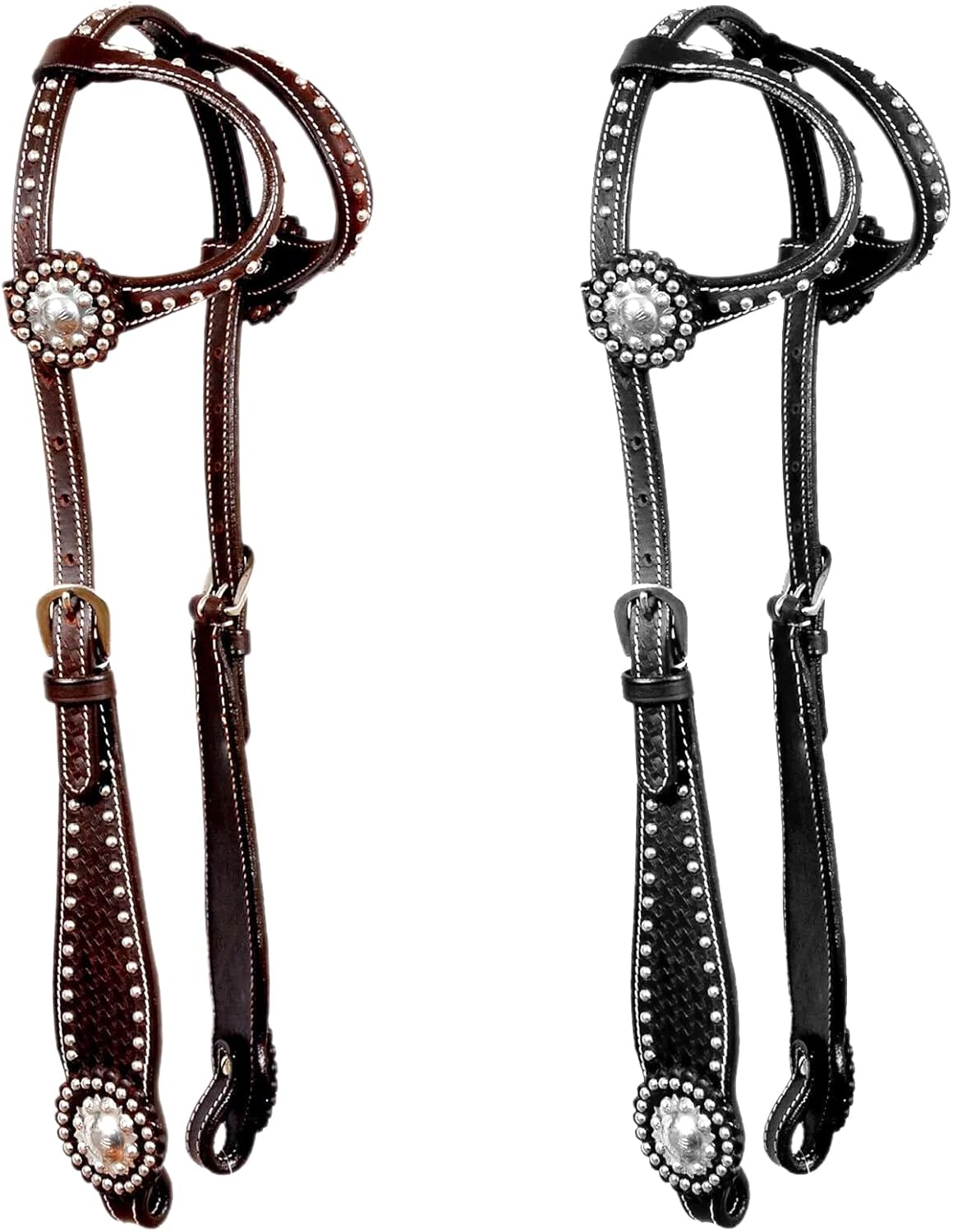 Horse Headstall Leather Sliding Double Ear w Antiqued Conchos Full Cob Pony ST-LB-102