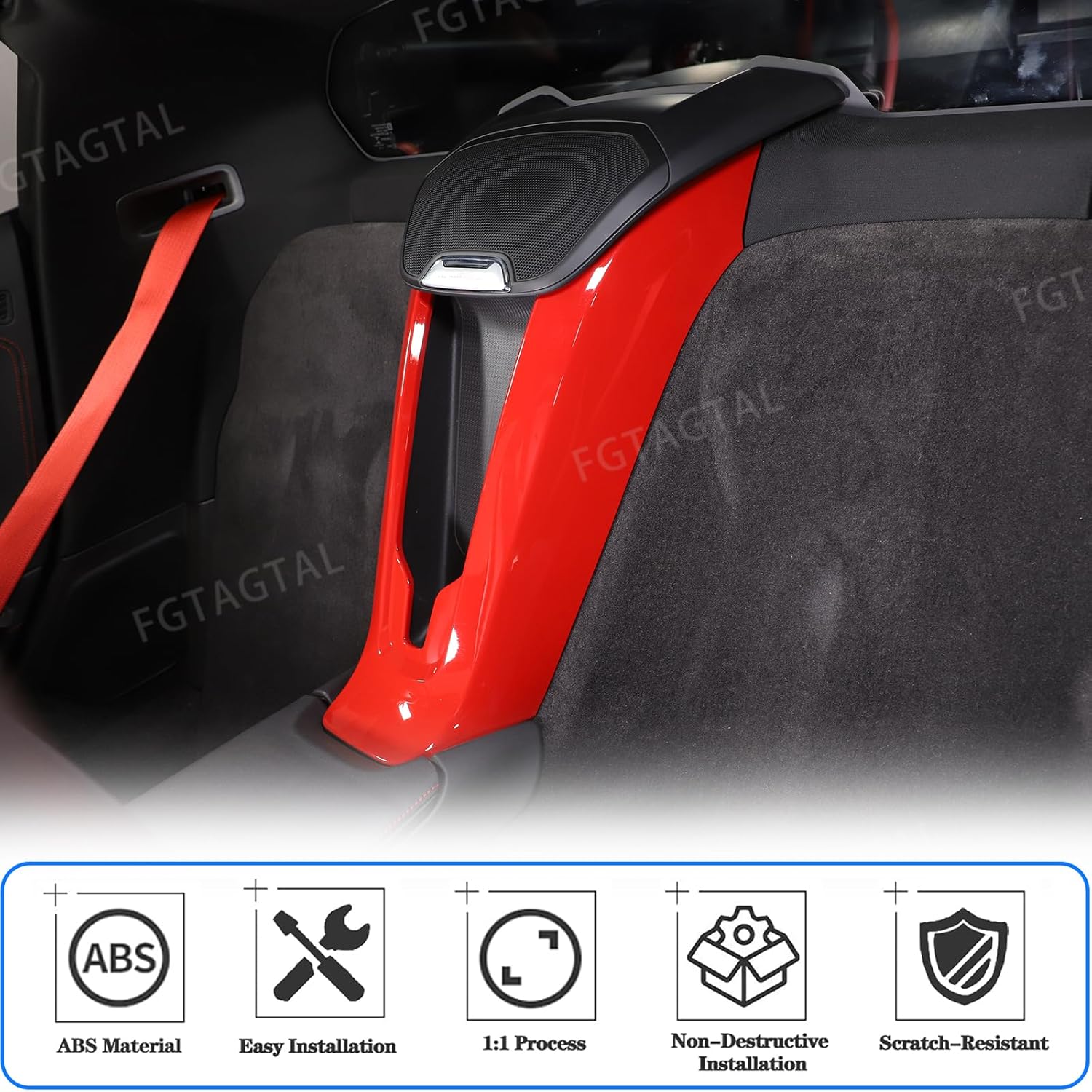 Phone Charger Cover Compatible with Chevrolet Corvette C8 2020-2026, ABS Center Console Seat Compartment Phone Charger Cover, Interior Center Armrest Accessories (Red)
