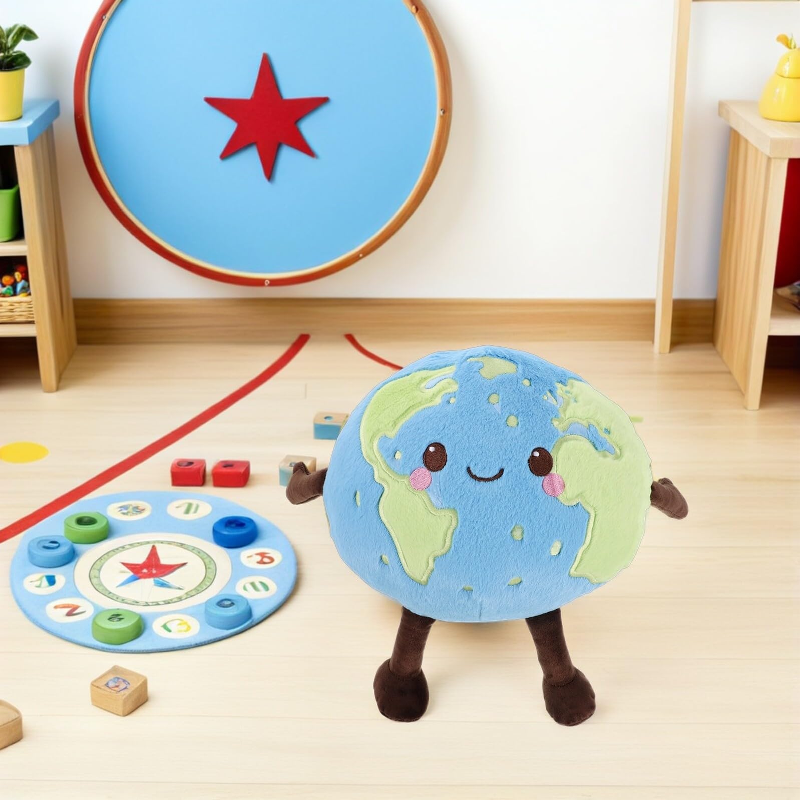 Abaodam Peluche Planète Terre Ronde en Tissu Pelucheux Doux Coussin Éducatif Scientifique pour Décoration Chambre Garçon et Filles Peluche Astronomie Spatial Anniversaire Éducatif