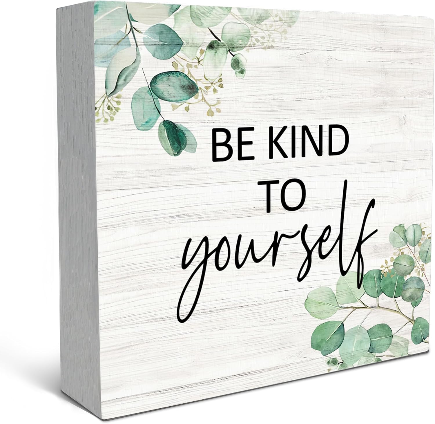 Be Kind to Yourself Box Sign 5x5 Inch Rustic Floral Wood Decor