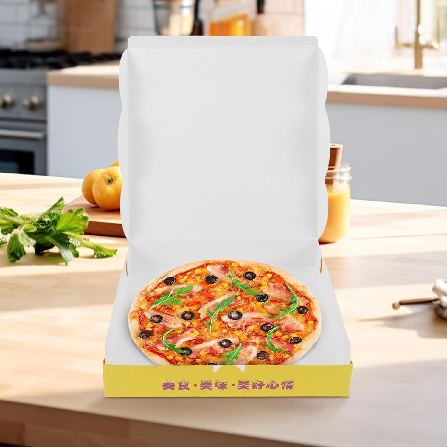 NUOBESTY 40pcs Kraft Cardboard Pizza Boxes 9-inch Takeout Containers Pizza Packaging Holders for Party and Food
