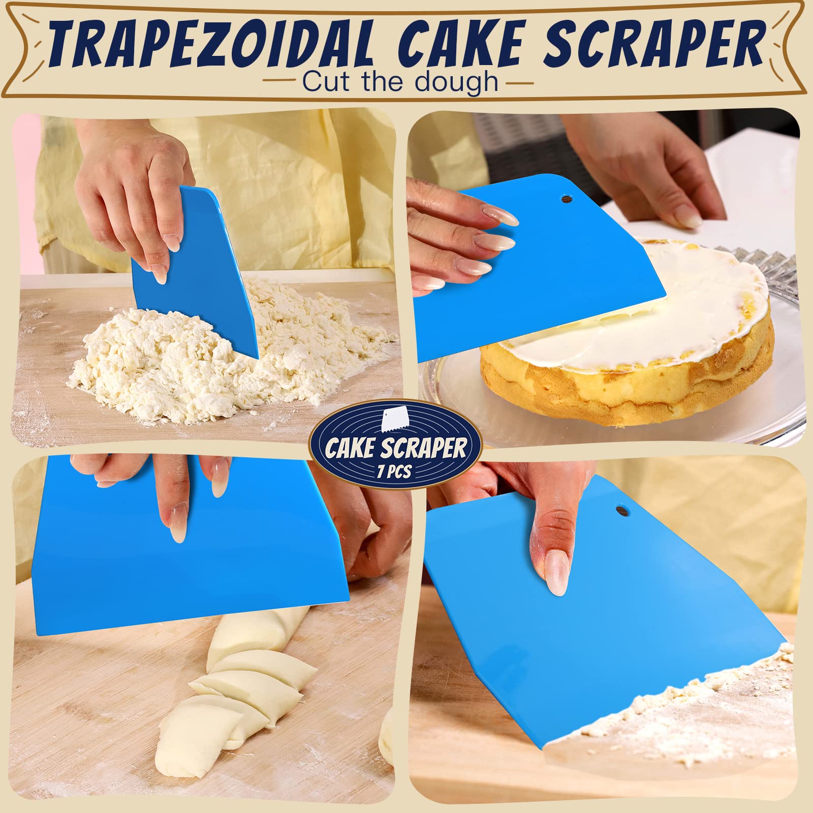 Teenitor Rascador de tartas, 7 piezas de herramientas para glaseado, raspador de pasteles, herramienta más suave para decoración de pasteles