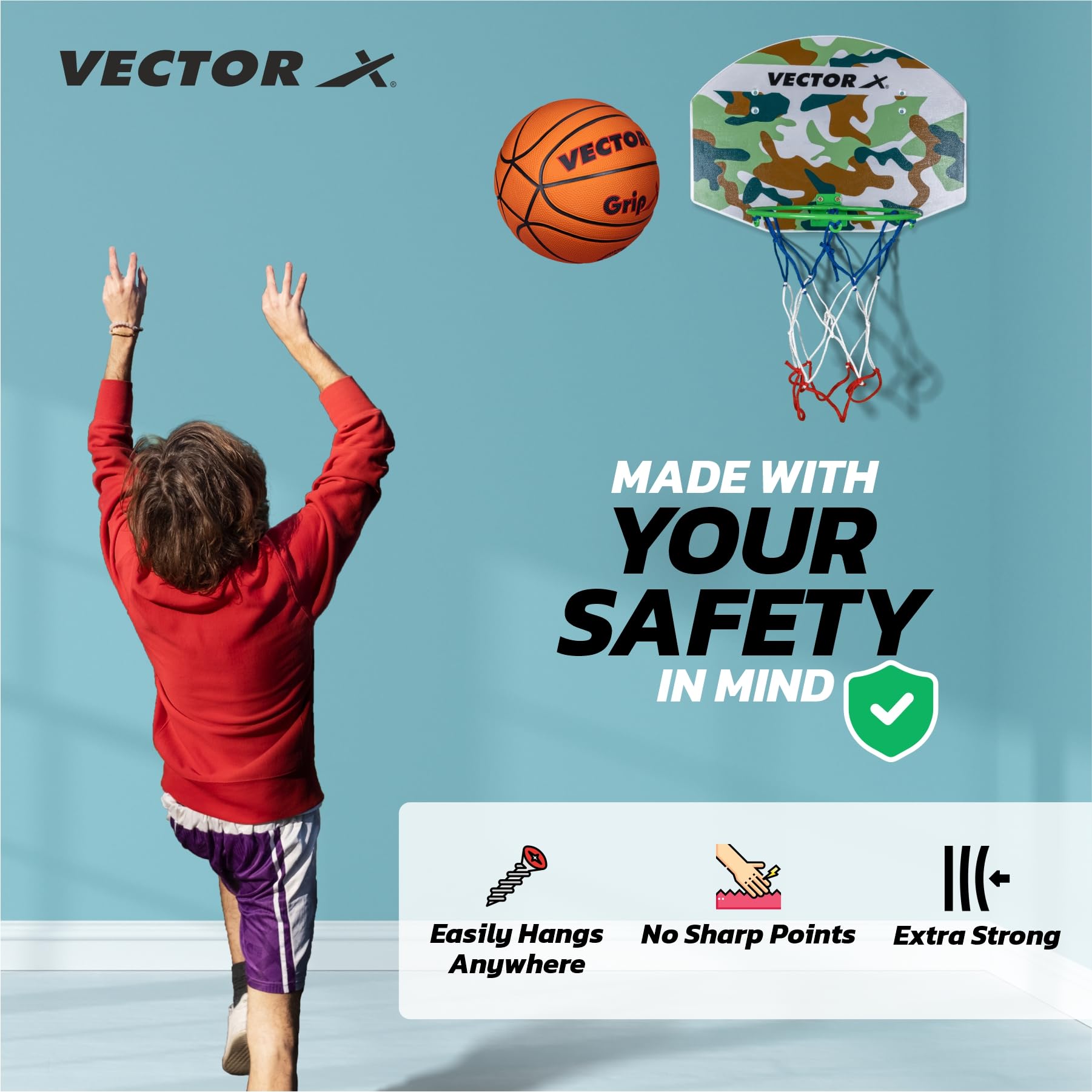 Vector X Basketball Board for Outdoor Wall Mountable 5 No Basket Ball Ring Hoop with Net for Kids, Men, Adults -Medium Size 1