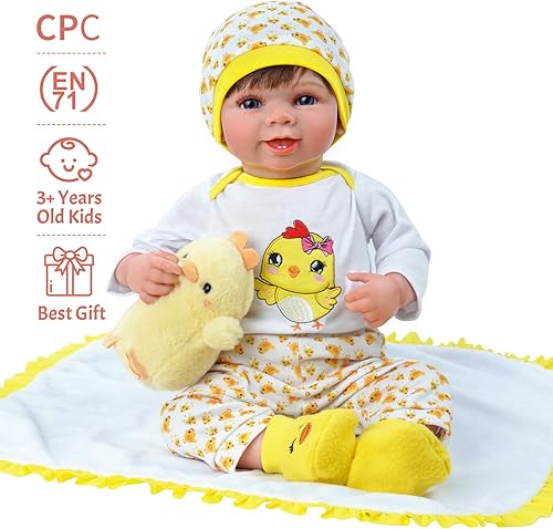 Miniatura 4 de ADFO Muñecas de bebé Reborn de 22 pulgadas, linda sonrisa, realista, muñeca recién nacida, cuerpo suave, muñecas de bebé de la vida real con caja de