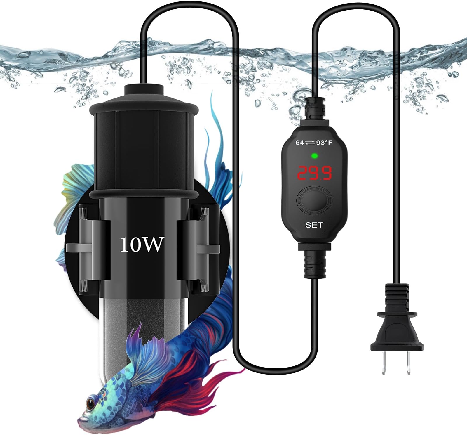 Small Aquarium Heater,Submersible Adjustable Mini Fish Tank Heater 10W,Betta Heater with External Temperature Controller,LED Temperature Display, Used for 1-2 Gallon