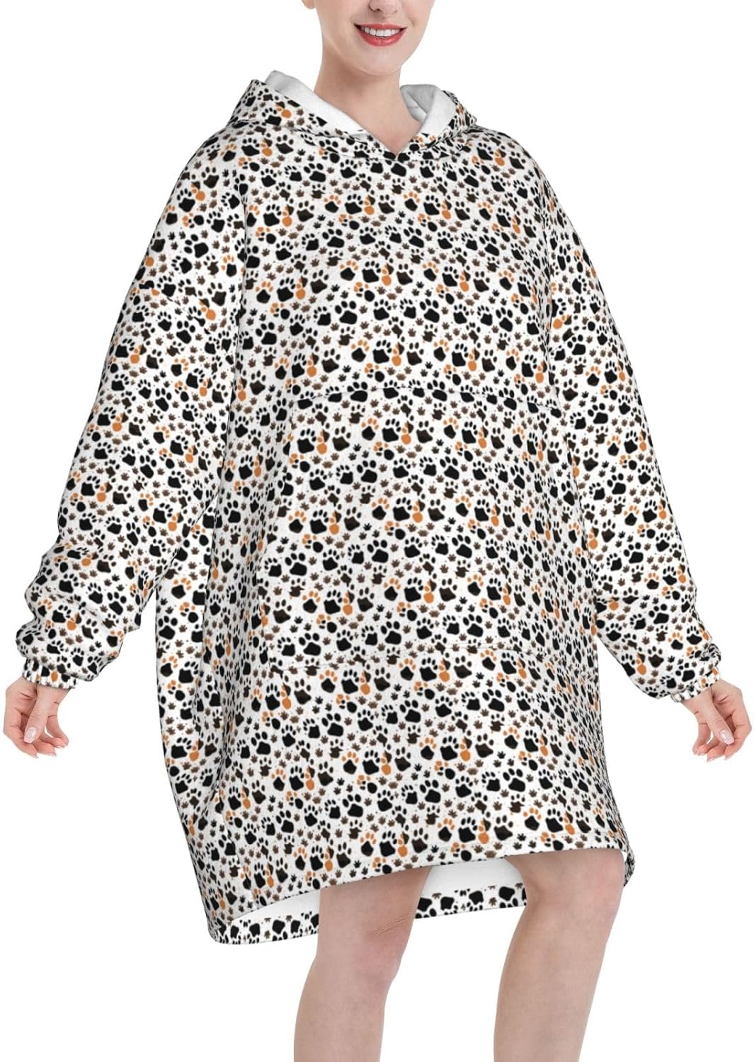 Animal Paw Prints Print﻿ ﻿winter Cozy Blanket Hoodie Wearable With Sleevesfor Christmas New Year Loungewear