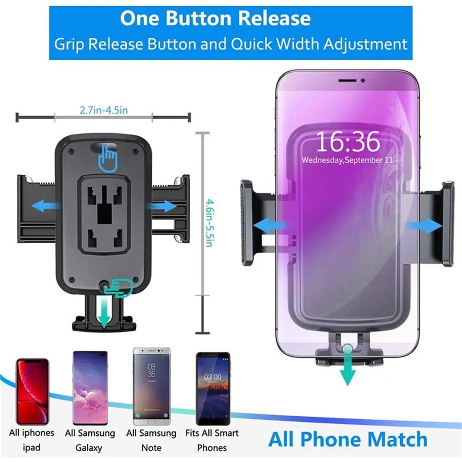 Accesorios Coche Porta Smartphone Supporto per Telefono per Auto, Regolabile, per SUV, Camion, portabicchieri per Auto, Supporto per Telefono Cellulare