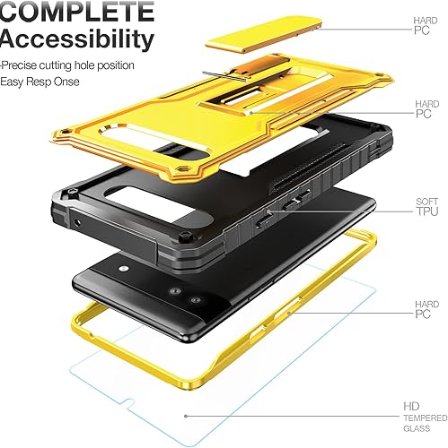 Miniatura 10 de FITO Funda para Google Pixel 6A, funda resistente a prueba de golpes de doble capa con protector de pantalla de vidrio templado con soporte