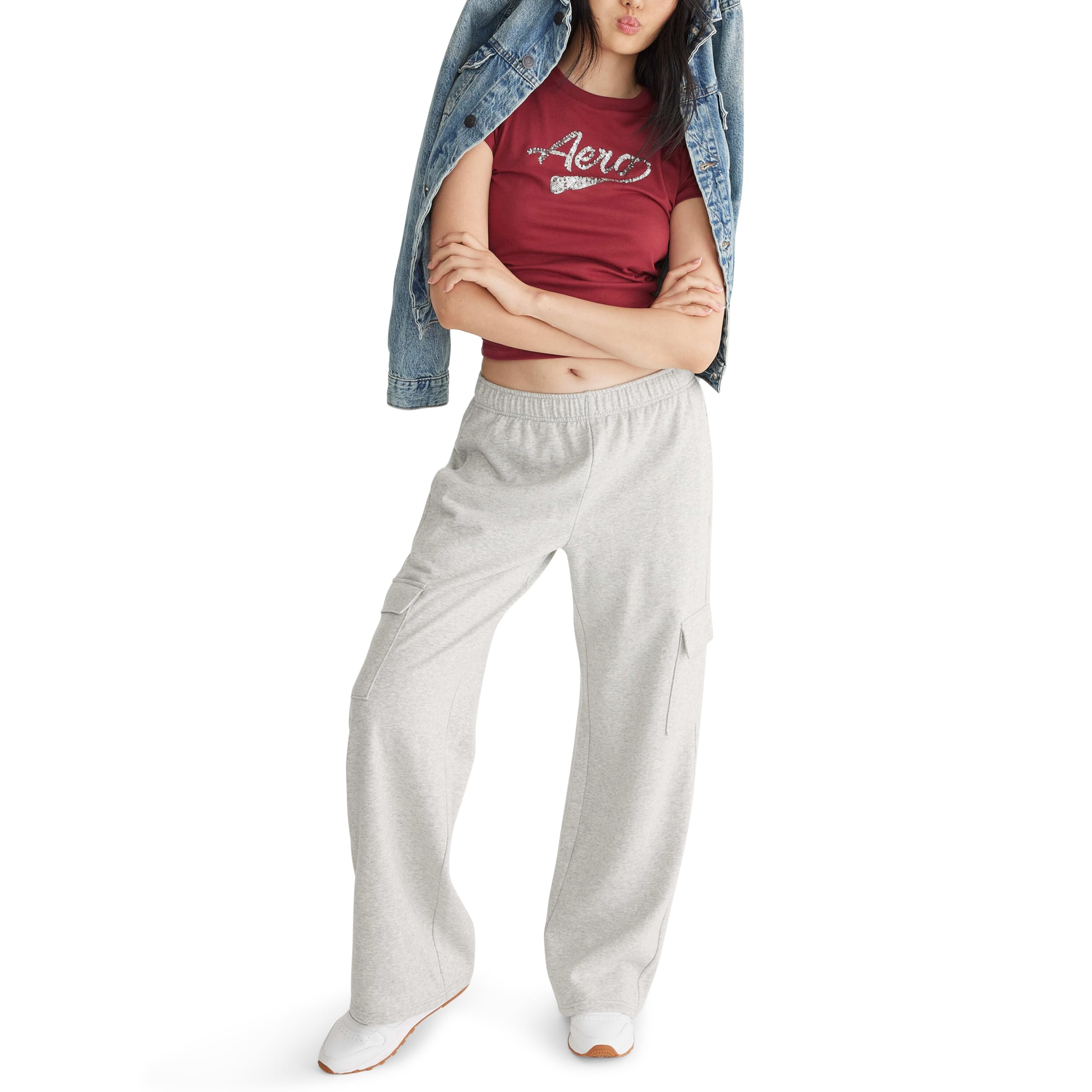 Aeropostale Womens Low Rise Wide Leg Cargo Pants