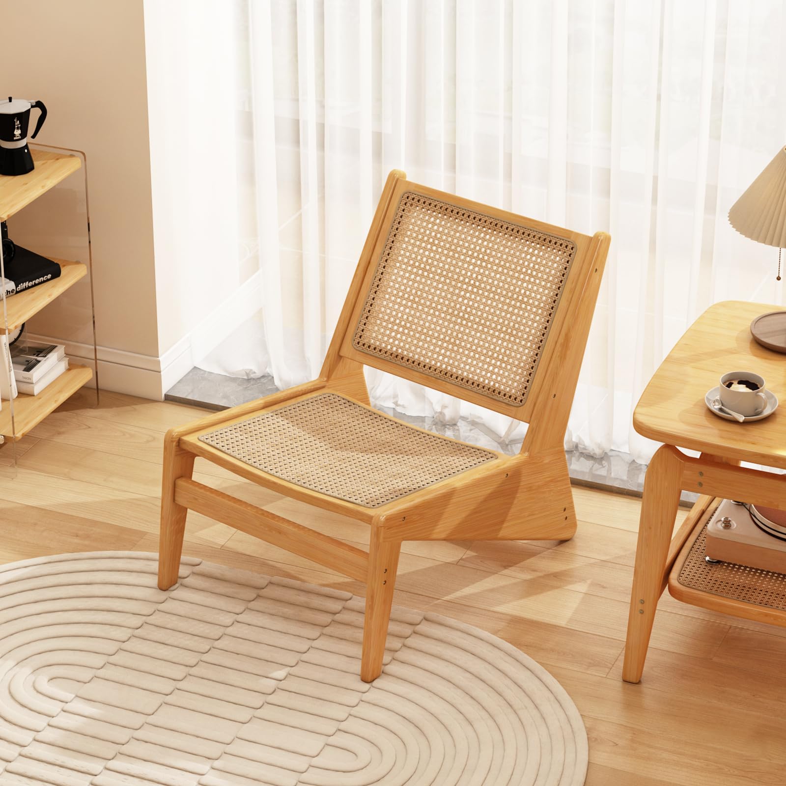 Silla decorativa de ratán para sala de estar, silla auxiliar de mediados de siglo, cómodas sillas de bambú para dormitorio, sala de lectura, madera 5