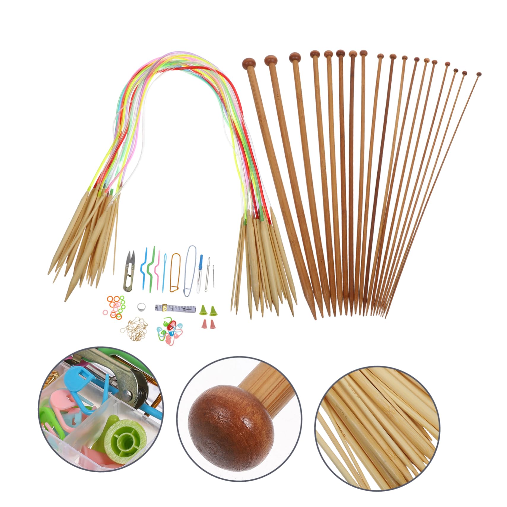 DIYEAH Agujas de Tejer de Bambú de Agujas Rectas Sola Punta con Punta de Perla para Hacer Suéteres y Proyectos de Crochet Accesorios de Tejer