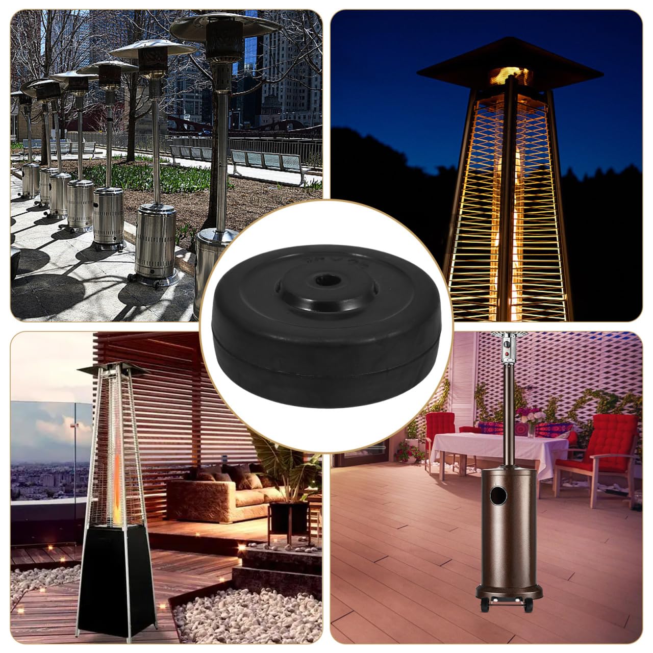 PRETYZOOM 4pcs Universal Patio Heater Wheels, Quiet Rubber Caster Wheels Replacement for Most Stand-up and Pyramid Patio Heaters, 2.95''