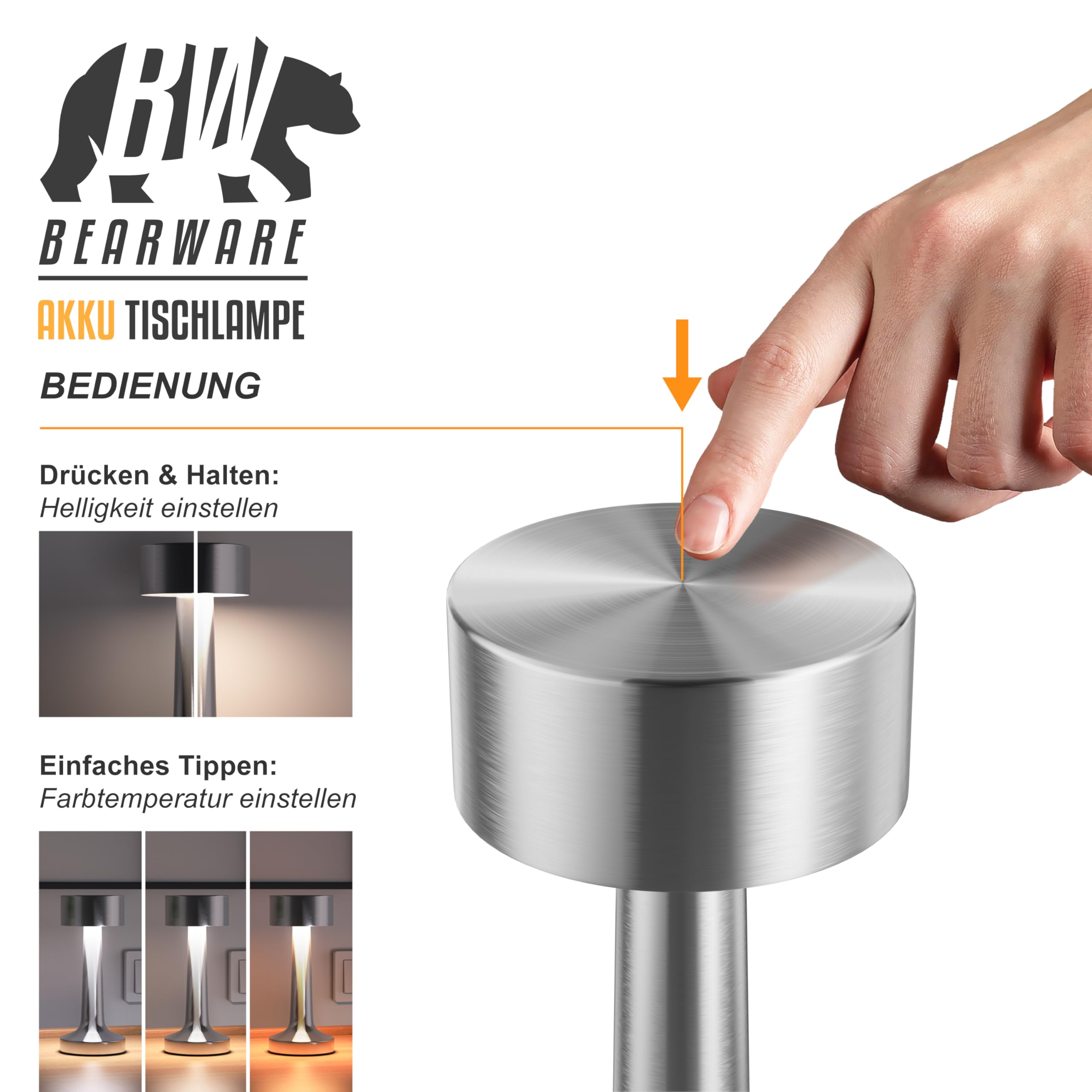 CSL LED Tischleuchte Kabellos - Dimmbar Mit 3 Lichtfarben Und Akku