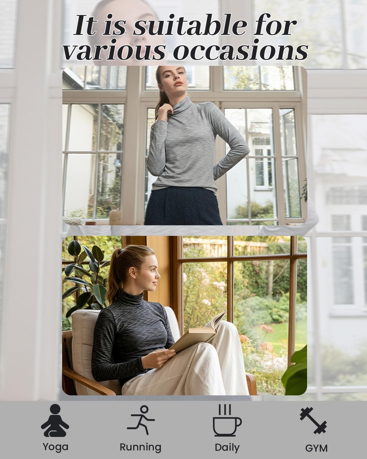 Women's Turtleneck Slim - Fit Long Sleeve Base Layer Top, Space - Dyed Pattern, Sport Jersey for All - Round Activities - Image 3