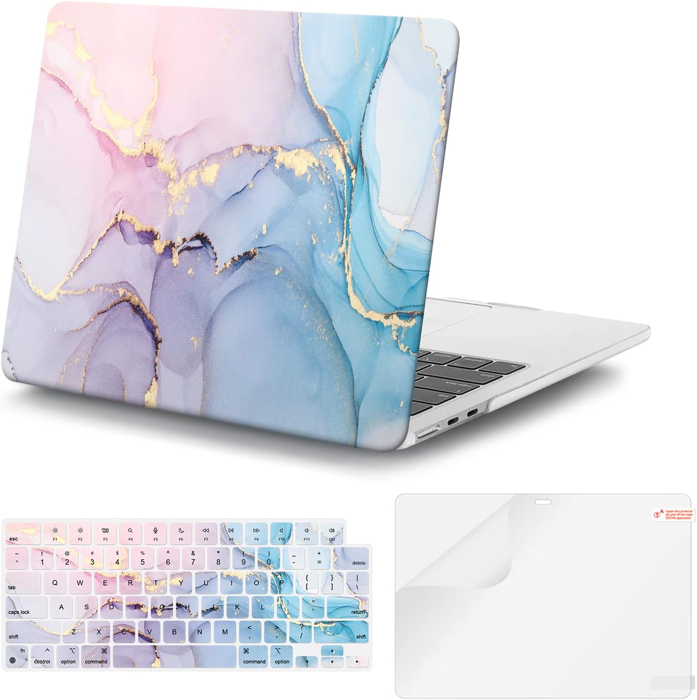 HBLX Matte Hard Shell Case & Keyboard Cover For New MacBook Air 13.6" M2 A2681 (2022) - Purple Wave Design - View #5