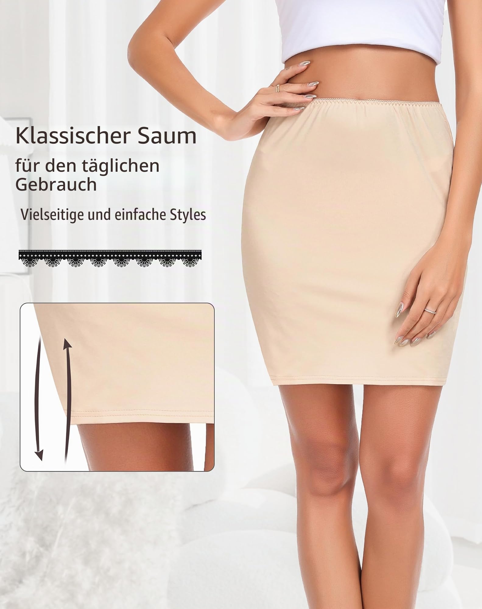 Vlazom Damen Unterrock Kurz Petticoat Knielang Halbrock Unsichtbar Unterkleid Nachtkleid Elegantes Silky Touch