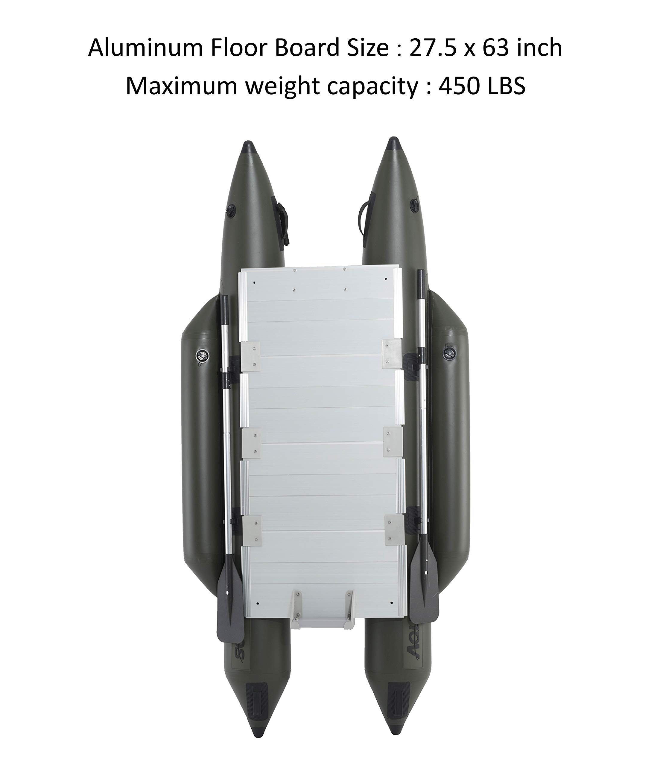 AQUOS Backpack 8.8 ft Inflatable Pontoon Boat with Guard Bar, Folding Seat and Haswing 12V 55LBS Remote and 2.4G Wireless Foot Control Trolling Motor for Inflatable Fishing Boat