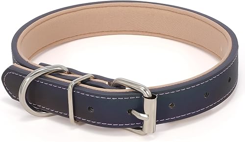 Miniatura 8 de WHIPPY Collar de cuero para perro pequeño, mediano y grande, ajustable, suave, transpirable, acolchado, de cuero con hebilla de aleación, resistente