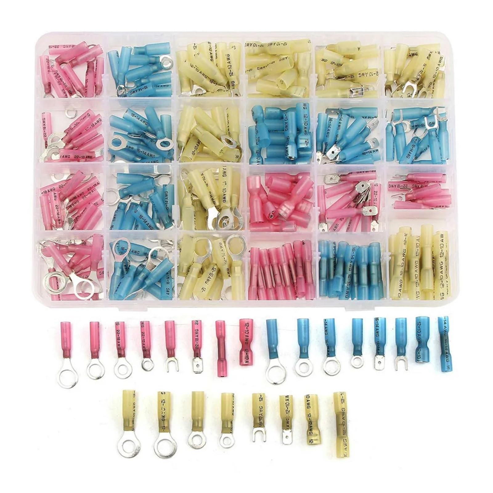 UYCUODLUY 240Pcs Ring Spade Fork Assorted Heat Shrink Wire Butt Terminals Kit Insulated Crimp Connectors Set