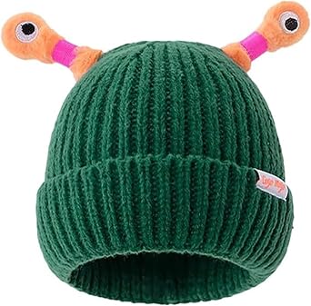 Funny Knitted Beanie Hat with Big Eyes Cute Glowing Little Monster Knit Hat with Retractable Tentacles Christmas Cap
