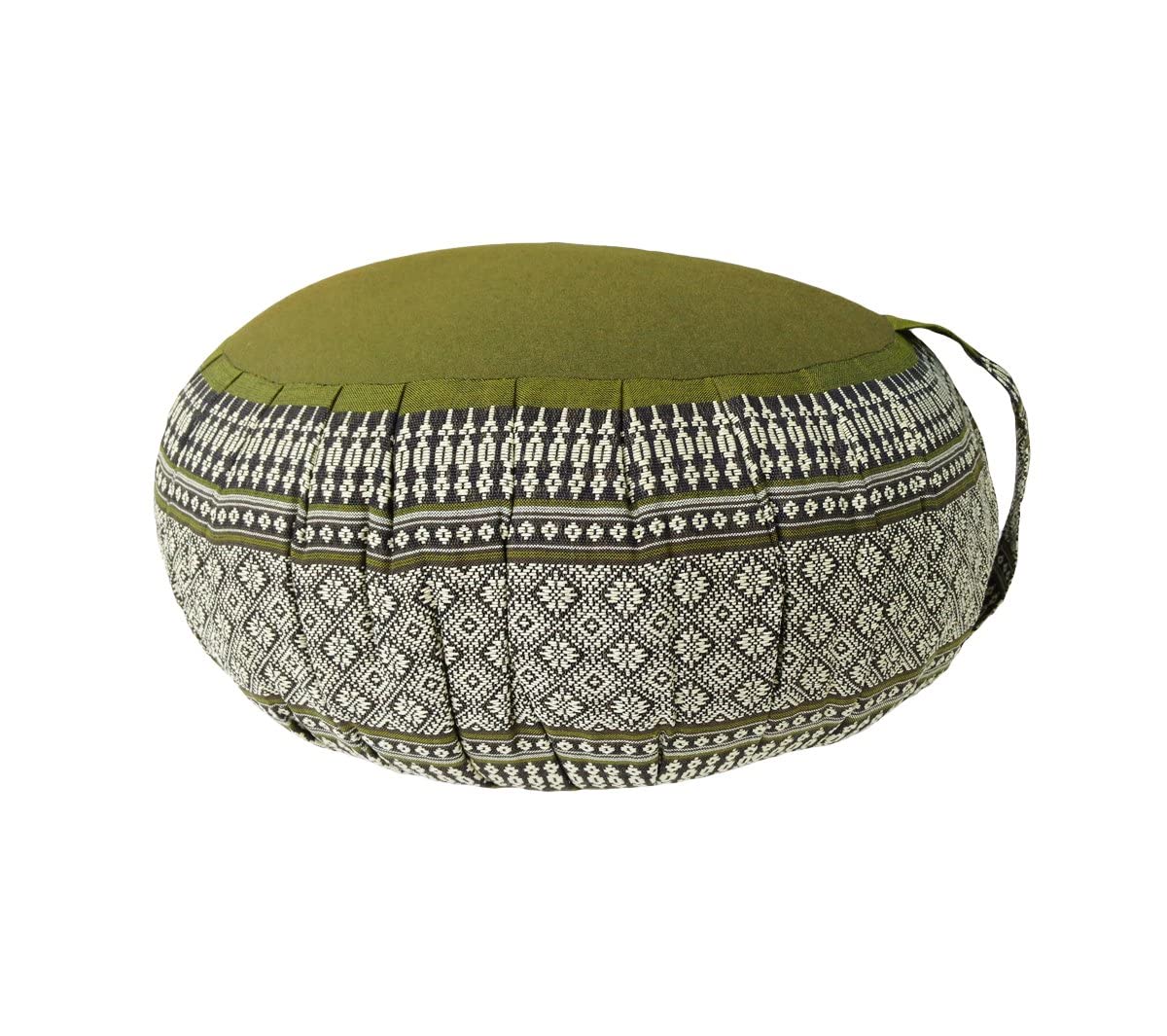 Zafu Yoga Meditation Cushion with Cotton Cover and Organic Kapok Filling (Green, Design B)
