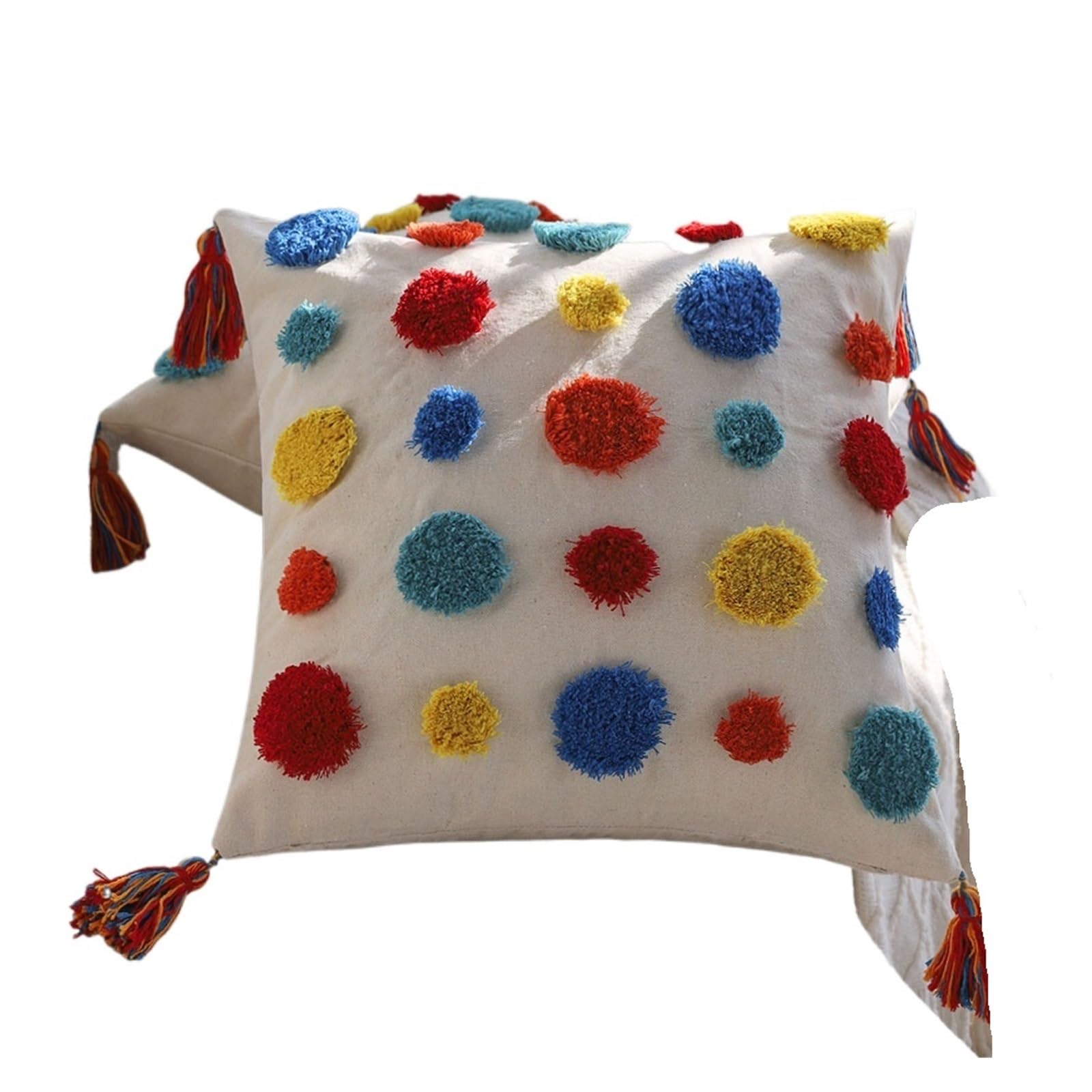 Fgujsur Colorful Cushion Covers 2 Pcs Multicolor/Yellow Canvas Pillowcovers With Tufted Tassels 18X18inch Modern Soft Home Essential Pillowcases 45X45cm(Colorful)