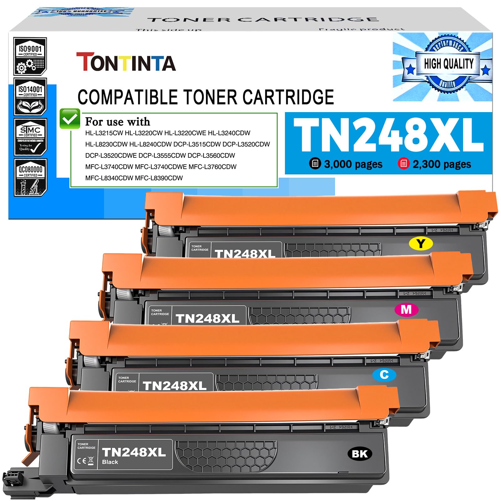 248XL TN248XL TN-248XL Cartouches de Toner Compatibles 4 Couleurs Haute Capacité pour Imprimante Brother MFC-L3740CDWE MFC-L3760CDW MFC-L3740CDW DCP-L3520CDWE HL-L3220CWE HL-L3240CDW DCP-L3560CDW