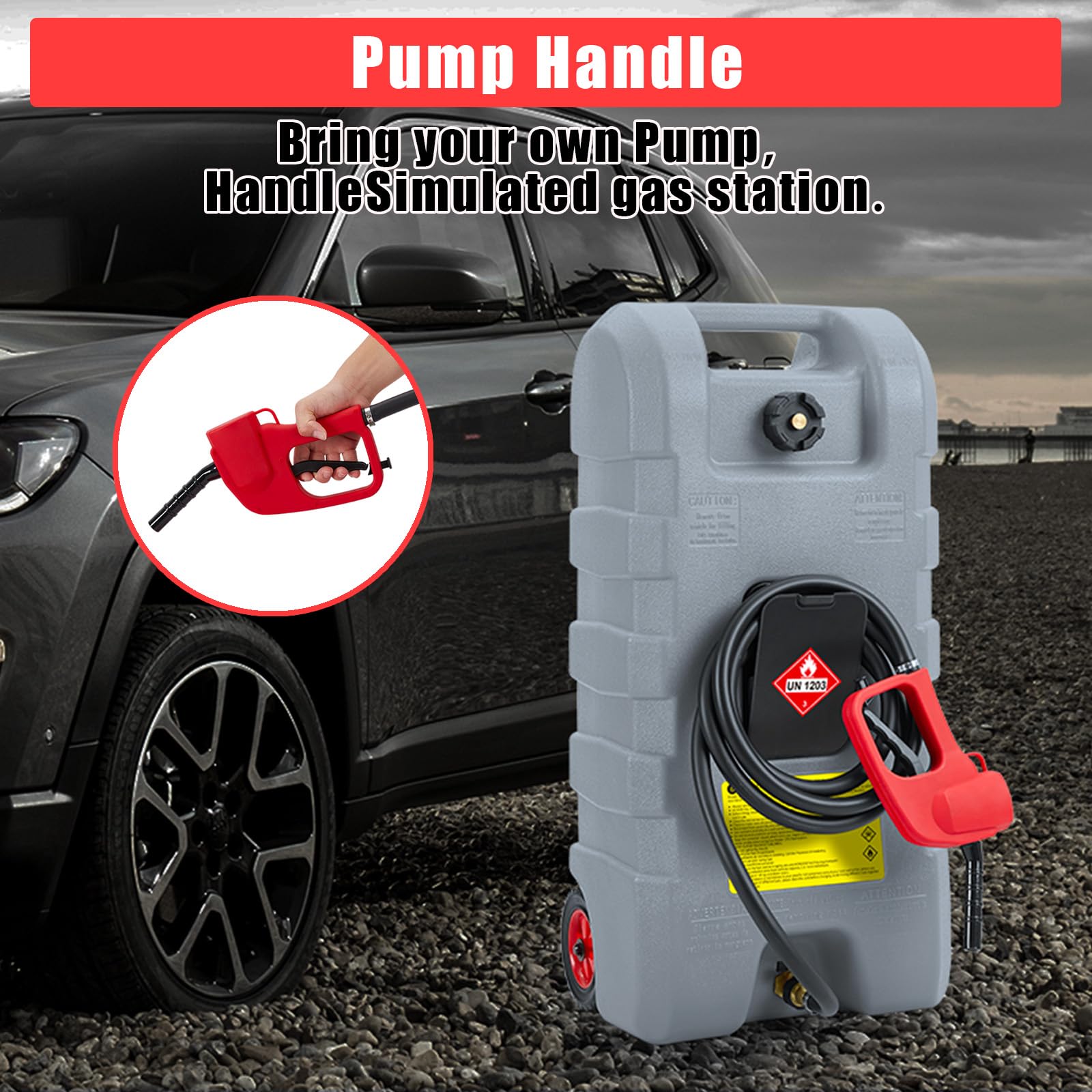 Bidon d'essence 57 litres avec Pompe de Transfert, réservoir Portable équipé de roulettes et Tuyau de 3 mètres, Conception Anti-fuide pour Voitures, tondeuses et Bateaux en Couleur Grise