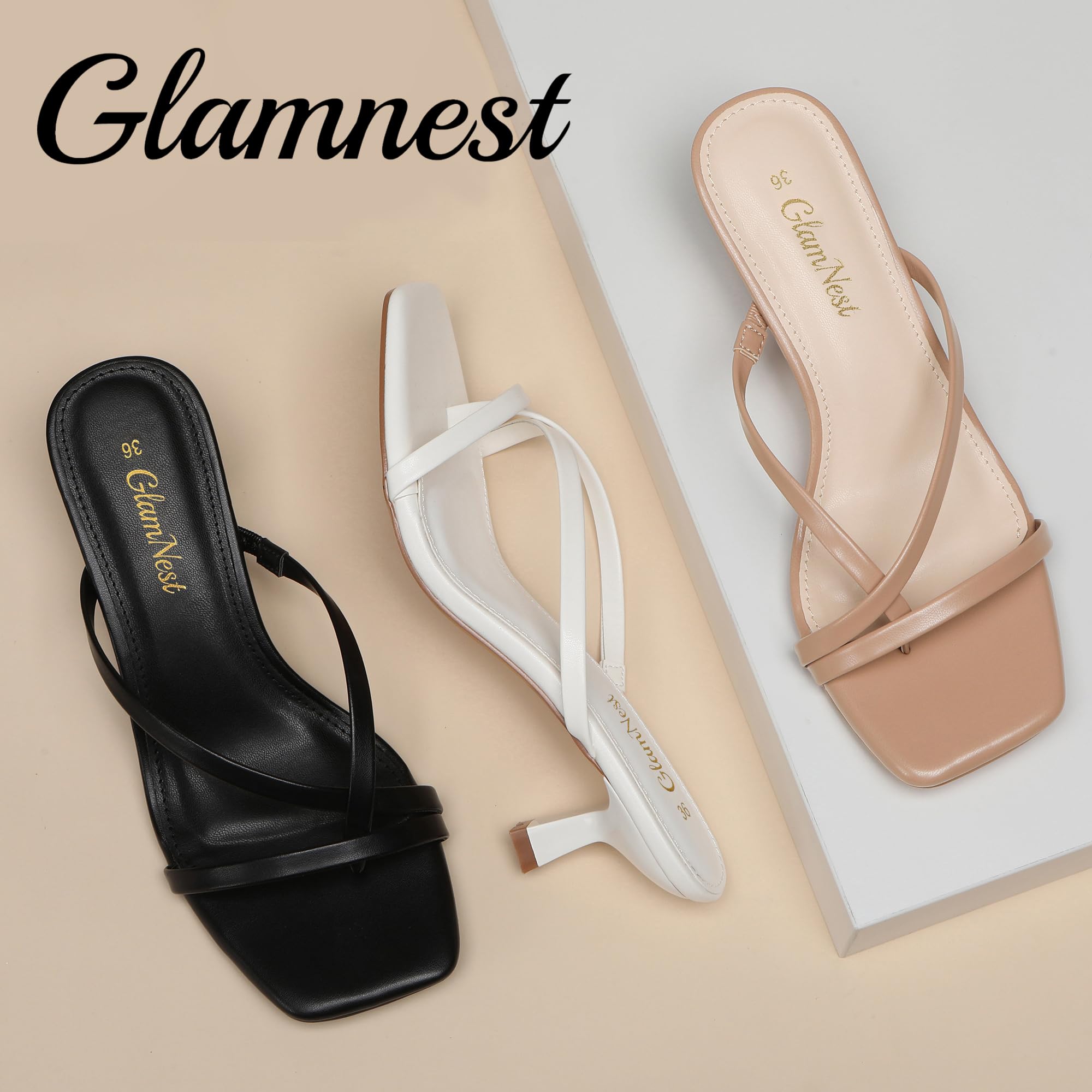 Sandali da donna con tacco a gattino, punta aperta, infradito, tacco basso, slip on, infradito con tacco