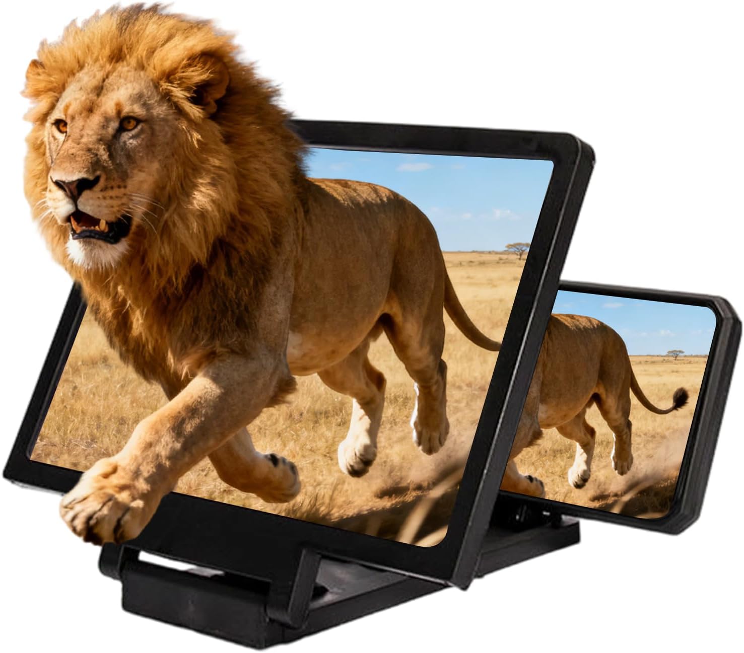 Smartphone Screen Magnifier, 3D HD Foldable Amplifier, Phone Stand with, Adjustable Angle Gift for Mom Dad, Family Portable、 Universal Enlarger Movies Gaming Video (Black)