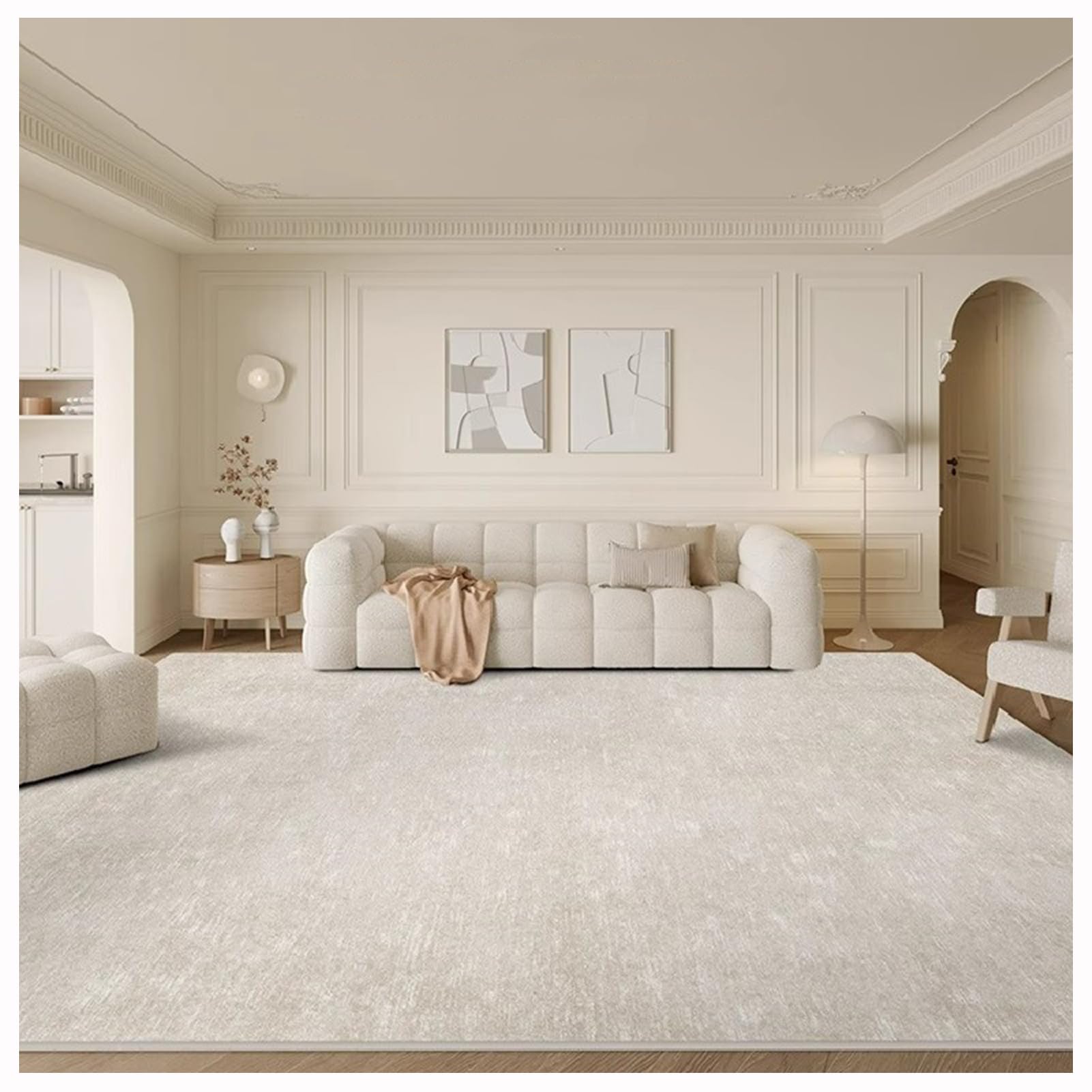 Tapis Doux Puffy - Polyester, Antidérapant, Lavable En Machine - Pour Salon, Chambre, Bureau - Taille 40x60 Cm, Couleur Beige