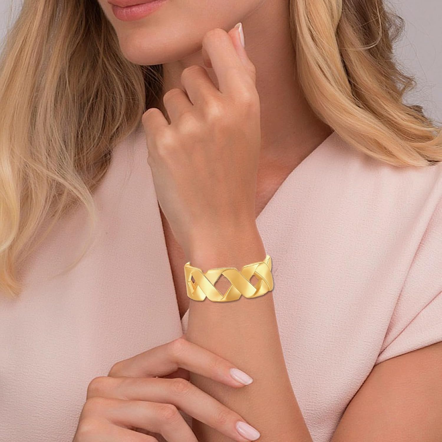 YBMYCM Wide Cuff Chunky Gold Bracelets for Women Open Cuff Bangles Adjustable Wrist Cuff Bracelets for Women - Image 2
