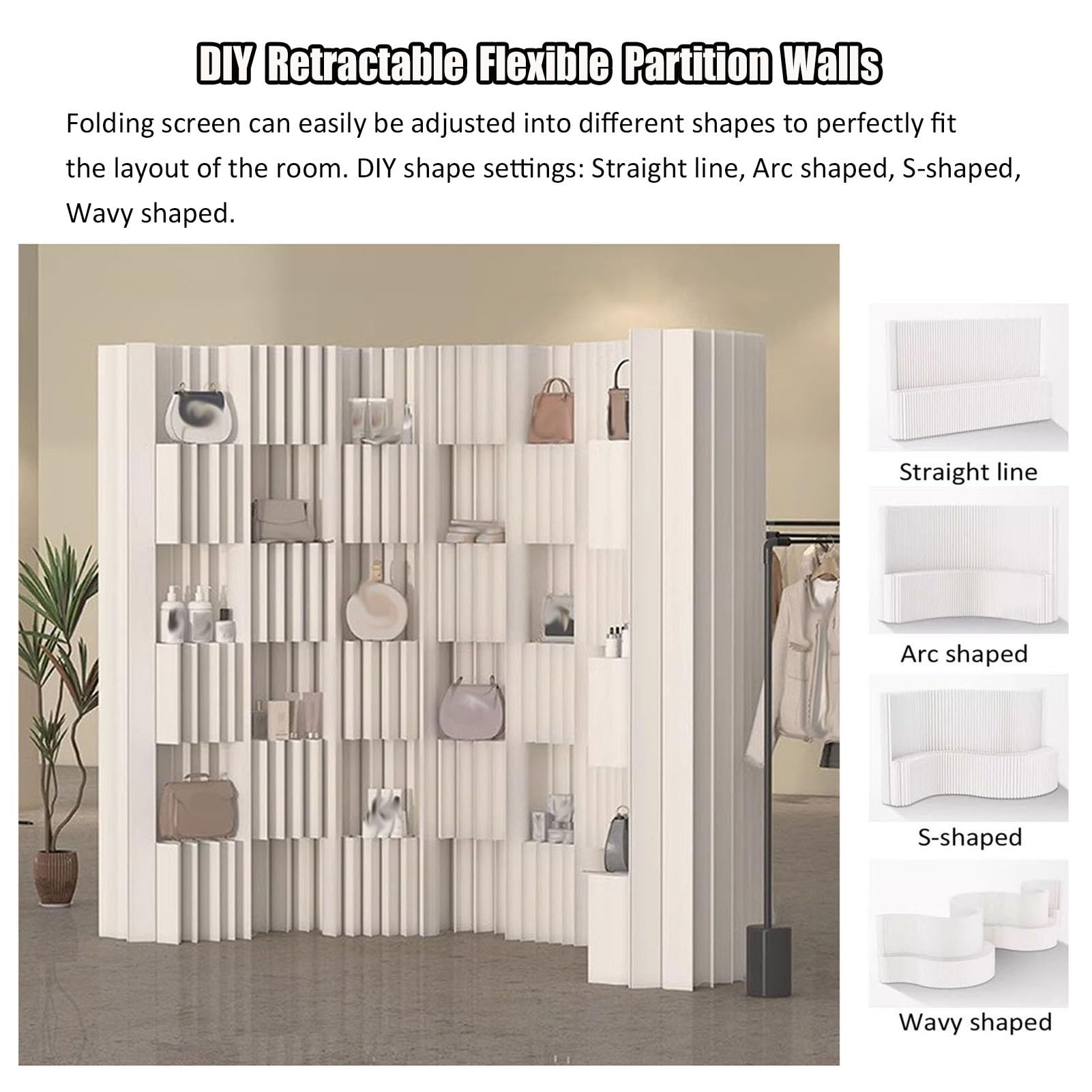 Divisori per Ambienti, Tende divisorie in Carta, divisorio Pieghevole e Retrattile, Privacy in Piedi con Ripiani portaoggetti, per Ufficio Domestico (200x180 cm/6,56x5,9 Piedi)