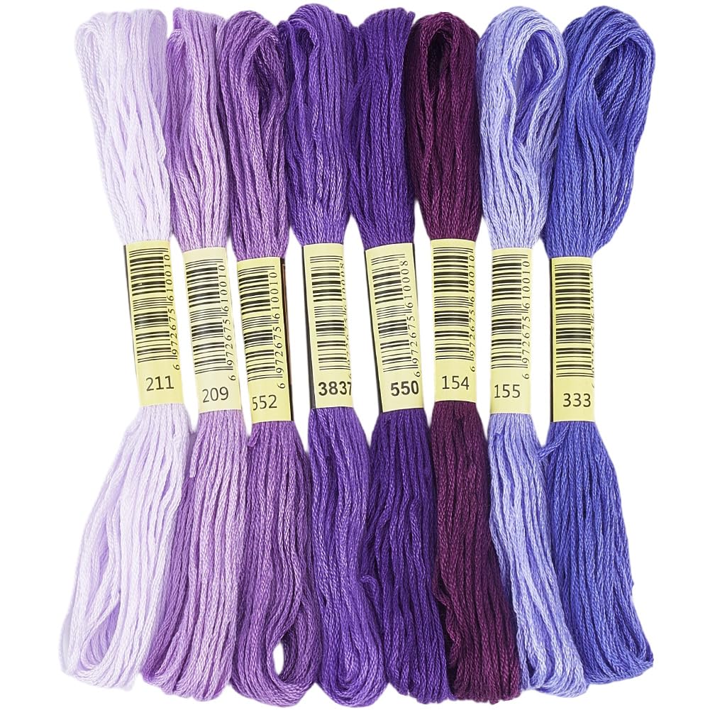 1 Box 65.6 Yards 8 Skeins 6 Ply Purple Cotton Variegated Friendship Bracelet String Cross Stitch Floss Gradient Yarn Embroidery Assorted Bulk Thread Set for Hand Sewing Making Crochet DIY